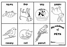 Free Printable Mini Coloring Book With Vocabulary Pets Party For Kids ESL Resource Book Pages Printable, Mini Coloring Book, Ingles Kids, Fathers Day Coloring Page, Animal Worksheets, Esl Activities, Printables Free Kids, English Activities, Printable Coloring Book