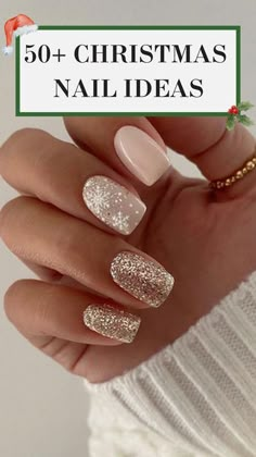 Holiday Nails Neutral, Nails Easy Ideas, Art Noel, Silver Nail Designs, Christmas Gel, December Nails, Red Christmas Nails, Sns Nails