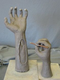 Gcse Clay Project, Holding Hands Sculpture, Plaster Hands Ideas, Nonfunctional Ceramics, Hand Sculpture Clay, Hands Interacting, Funny Clay Ideas, Clay Hand Sculpture, Hand Sculptures