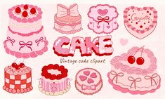 an image of cake clipart with hearts and bowties on it's side