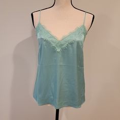 Forever 21 Tank Top Sage Lace And Satin Adjustable Straps Blue Spring Camisole For Night Out, Spring Blue Camisole For Night Out, Blue Camisole For Spring Night Out, Blue Camisole For Night Out In Spring, Forever 21 Tops, Adjustable Straps, Forever 21, Blue Green, Color Blue