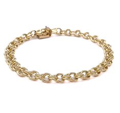 Solid 14k gold Double Link Charm Bracelet, 1/4"W x 7 1/2"L, 13.5gr. This makes a beautiful equestrian horse charm bracelet. Enlarged to show detail. Horse Charm Bracelet, Equestrian Jewelry, Equestrian, Charm Bracelet, Bracelet, Gold