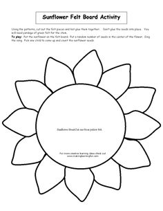 the sunflower felt board activity is shown in black and white, with text below it