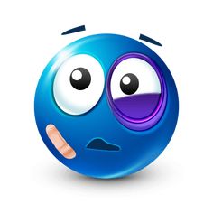 an emoticive blue smiley face with one eye open