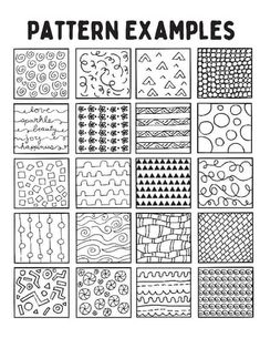 the pattern examples are shown in black and white, with different patterns on each side