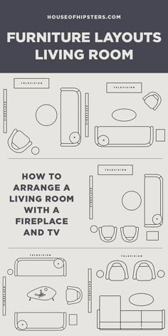 5 furniture layouts for a living room with a fireplace and television. Fireplaces Layout, Sofa Layout, Fireplace Furniture