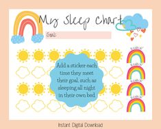 a poster with the words,'my sleep chart'and rainbows on it