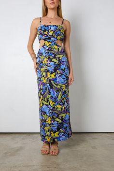 Introducing the Masterpiece Midi Dress - a real work of art! Featuring an eye-catching floral print with bold colors in blue, yellow, pink, and purple, this dress will make any summer day a masterpiece. Sporting side cutouts and spaghetti straps, you'll be looking chic without breaking a sweat. Get the perfect midi length look without ever having to leave the comfort of your home. Materials: SELF - 96% Polyester 4% Spandex, LINING - 95% Modal 5% Spandex Full length from the center of neckline to the bottom hem: 44in   Fit: This midi dress fits true to size Length: The length of this dress falls on the ankles Bust: The bust is fitted Waist: The waist is fitted Hips: The hips are fitted Undergarments: We recommend pairing this dress with a sleeveless or adhesive bra Fabric: This polyester fa Adhesive Bra, The Masterpiece, Blue Midi Dress, Pink And Purple, Summer Day, Fall Dresses, Hat Hairstyles, Bold Colors, Midi Length