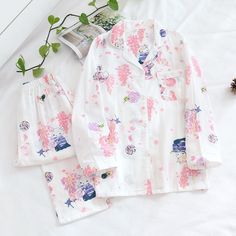 The Spring Fruits and Flowers Original Pajamas Spring Fruits, Lounging Outfit, Fruits And Flowers, Comfy Sets, Summer Pajamas, Casual Evening, Night Wear, Simple Flowers, Collars For Women