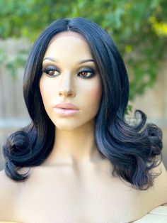 "Average Size - Small/Medium/Large One size. Wig has smart stretch wefts so it will adjust to your head size. Wig Cap Size - 22\" Our wig caps fit 99% of our clients comfortably. Color: off black brown highlights  Length: 14\" Density:  150% Material: Human Hair Blend Heat Safe: Yes, Can safely be heat styled up to 350 Degrees Cap Construction: Ear to Ear Lace w/ Fixed Part & Stretch Lightweight Breathable Cap Welcome to Sunny Wigs! We specialize in beautiful wigs for those who love beautiful hair. You are currently looking at our line of affordable, yet stylish natural looking heat safe wigs. We believe in offering products for all of our clients & know that you will love the low maintenance & flexibility of our synthetic wigs. Most Asked Questions Is this wig heat safe? Yes, you can use Jet Black Frontal Wig, Midnight Blue Wig, Jet Black Lace Front Wig, Long Jet Black Hair Straight Lace Front Wigs, Outre Wigs Lace, Black Curly Wig, My First Wig, Black Curls, Black Curly