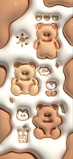 an image of teddy bears and hearts in the water with milk on it's surface