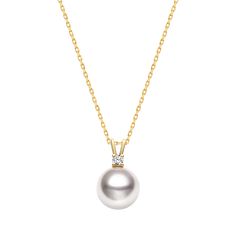 Material: Akoya Pearl, 18K gold, and Diamond Akoya Pearl saltwater cultured pearl Size of pearl: 8.5-9.0mm, or 7.5-8.0mm Weight of Diamonds: 1 diamond approx. 0.048 carats Length of Chain: 45cm (Adjustable) This is a welfare model, some pearls may have growth marks. But it does not affect the beauty of the necklace when worn. Please do not buy if you mind. Handcrafted Lifetime warranty Refined Yellow Gold Pearl Necklace, Timeless Yellow Gold Pearl Necklace For Anniversary, Formal 14k Gold Pearl Necklace With Pearl Charm, Classic Yellow Gold Pearl Necklaces, Elegant Akoya Pearl Necklace In Yellow Gold, Refined Yellow Gold Akoya Pearl Necklace, Elegant Yellow Gold Akoya Pearl Necklace, Refined Yellow Gold Pearl Necklace With Charm, Gold Akoya Pearl Necklace In Timeless Style