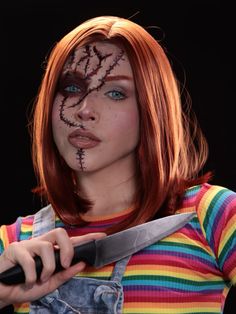 #chuckymakeup#chucky #halloweenmakeup Simple Chucky Makeup, Chucky Makeup Female Easy, Girl Chucky Makeup, Chucky Make Up, Chucky Costume Women, Chucky Makeup Female, Bride Of Chucky Makeup, Chucky Face, Chucky Halloween Costume