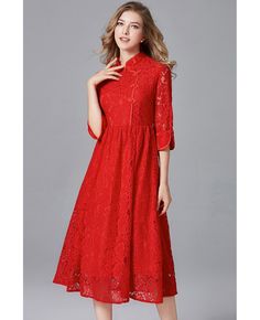 Get 10% off now! Buy L-5XL Red Lace Chipao Midi Dress with Collar at cheap price online. Free stable shipping and pro custom service since 2009. Red Stand Collar Dress For Spring, Red Short Sleeve Midi Dress For Wedding, Red Short-sleeved Lace Dress, Elegant Red Lace Midi Dress, Red Lace Midi Dress For Summer, Spring Red Lace Midi Dress, Red Lace Midi Dress With Short Sleeves, Red Summer Dress With Stand Collar, Elegant Red Lace Summer Dress