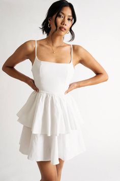 "A Sultry Take On The Classic Skater Dress, This Aphrodite Off White Tiered Ruffle Flared Skater Dress Is Perfect For Your Summer Soirees. The Mini Length And Scoop Neck Keep It Flirty And Fun, While The Tiered Ruffle Skirt Gives Just The Right Amount Of Drama. The Spaghetti Straps Are Adjustable For A Perfect Fit, And The Dress Is Fully Lined For Your Comfort. In A Beautiful Floral Print, This Dress Is Sure To Turn Heads At Your Next Party Or Event." Highschool Graduation Dresses, Graduation Dresses White, White Coat Ceremony, Young Dresses, Grad Outfits, White Dresses Graduation, Grad Pictures, Dresses Graduation, White Ruffle Dress