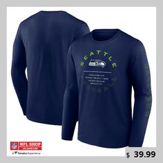 Show off your Seattle Seahawks pride with this Stat Sheet T-Shirt from Fanatics. With a team logo, founding year, and division proudly displayed on the front, this long-sleeve tee lets you carry your Seahawks spirit wherever you go. This relaxed-fit tee is a must-have for any Seahawks fan looking to rep their team with a unique and stylish design. Long Sleeve Sports T-shirt With Team Logo, Collegiate Long Sleeve T-shirt With Graphic Print, Collegiate Long Sleeve Graphic Print T-shirt, Long Sleeve T-shirt With Team Logo For Fan Gear, Long Sleeve T-shirt With Team Logo For Streetwear, Long Sleeve Graphic Print T-shirt For Sports Fans, Team Spirit Long Sleeve Fan Merchandise Tops, Sports Fan Long Sleeve T-shirt With Team Logo, Long Sleeve T-shirt With Team Name For Fans