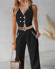 Lasaky - Ensemble: Vest Top with Contrast Binding & Coordinating Straight Leg Pants Dressy Casual Outfits, Stylish Fall Outfits, Double Denim, Classy Work Outfits, Weekend Outfit, Really Cute Outfits, Girls Fashion Clothes, Designer Jeans, Dressy Casual