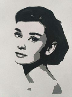 a drawing of a woman's face in black and white, with dark hair