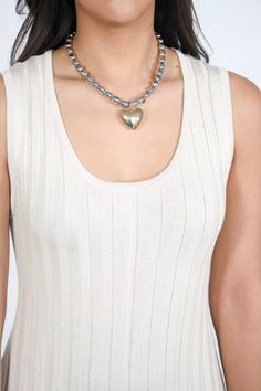 Want to incorporate a little gold into your accessories... this necklace is perfect for you. With the silver, beaded chain and the gold heart, this necklace is the pendant that is waiting for you. 16 inch chain 3 inch extender Silver Heart Pendant, Crop Top Blouse, Gold Chain Necklace, Silver Chain Necklace, Gold Heart, The Gold, Sweater Blouse, Cardigan Jacket, Heart Of Gold