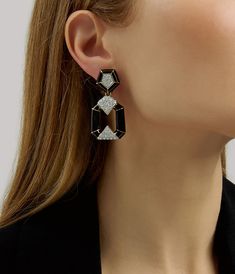 Brilliant-cut diamonds, black enamel, 18K gold, and platinum Bamboo Earrings, David Webb, Black Diamonds, Enamel Earrings, Earrings Black, Earrings Collection, Black Enamel, Brilliant Cut Diamond, Black Diamond