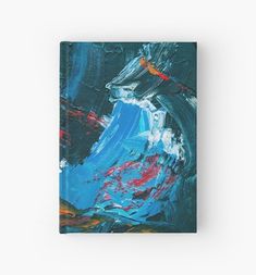 an abstract painting with blue, red and white colors on it hardcover notebook cover - front view