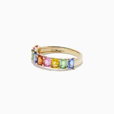 Effy Watercolors 14K Yellow Gold Multi Sapphire Ring, 2.22 TCW Rainbow Multi-stone Rings In 14k Gold, 14k Gold Rainbow Multi-stone Rings, 14k Gold Rainbow Rings With Multi-stone, Multicolor Multi-stone Emerald Cut Rings, Multicolor 14k Gold Rings For Anniversary, Multicolor Sapphire Ring In 14k Gold For Wedding, Multicolor 14k Gold Diamond Ring For Anniversary, 14k Gold Multicolor Diamond Anniversary Ring, Multicolor Gemstone Rings With Baguette Cut