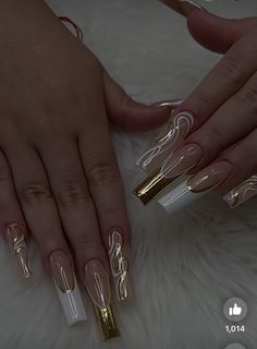 Sage And Brown Nails, Chris Brown Nail Designs, French Tip Acrylic Nails With Gold, Emerald Green Nails With Rhinestones, White And Gold Nails Simple, Green Nails With Rhinestones, Nails With Rhinestones Simple, Birthday Nails Gold, Simple Gold Nails