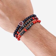 A whole new way to rep the team in style is here. Step up your fan fashion sense with this Chicago Bears 3 Pack Beaded Friendship Bracelet. These matching friendship bracelets have an all-over team-colored design and team logo displays, which makes them the perfect way to show your support for the Chicago Bears on gamedays and every day in between. Every bead bracelet design is the perfect addition to your outfit, whether you’re heading to the game, watching at home, or just hanging out with fri Game Day Black Wristband With Letter Beads, Black Team Spirit Adjustable Beaded Bracelets, Black Adjustable Beaded Bracelets Team Spirit Style, Casual Beaded Bracelets In Team Colors For Sports Events, Casual Team-colored Beaded Bracelets For Sports Events, Black Adjustable Beaded Bracelets For Team Spirit, Casual Game Day Wristband With Letter Beads, Casual Adjustable Wristband For Fan Merchandise, Casual Red Beaded Bracelet For Sports Events