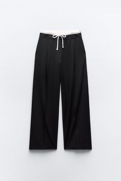 DOUBLE WAIST WIDE LEG PANTS Zara Trousers With Elastic Waistband, Zara High-waisted Sweatpants With Elastic Waistband, Zara Wide Leg Pants With Elastic Waistband For Fall, Zara Wide Leg Trousers With Elastic Waistband, Zara High-waisted Wide Leg Pants With Elastic Waistband, Zara Wide-leg Pants With Elastic Waistband, Chic Straight Pants With Drawstring, Black Drawstring Pants For Work, Fall Workwear Bottoms With Drawstring