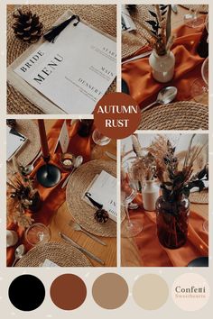 the autumn rust color palette is perfect for an orange and brown wedding or bridal