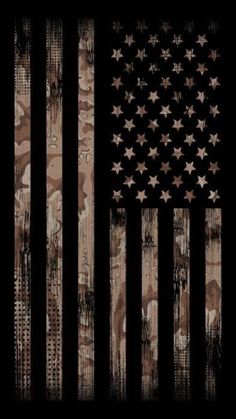 an american flag painted on wood planks with the colors of camo and black