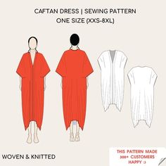 Caftan Dress Sewing Pattern Stylish Maxi Kaftan Dress Kaftan Pattern Pdf Sewing Pattern, Beachwear Dress One Size Covers XXS-8XL - Etsy Sewing Construction, Kaftan Pattern, Long Caftan Dress, Ladies Caftan, Vintage Vogue Sewing Patterns, Caftan Tunic, Dress Kaftan, Pattern Printable, Maxi Kaftan