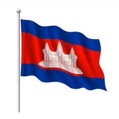 the flag of the country of cambodia waving in the wind on a white background stock photo