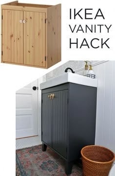 the ikea vanity hack is shown in three different colors