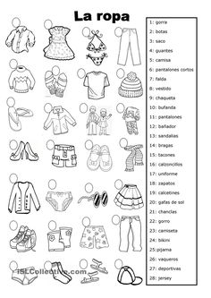 the spanish language worksheet for children to learn how to make clothes and hats