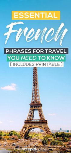 the eiffel tower with text that reads essential french phrases do travel you need to know