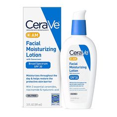 CeraVe AM Facial Moisturizing Lotion SPF 30 | Oil-Free Face Moisturizer with Sunscreen | Non-Comedogenic | 3 Ounce Cerave Moisturizer, Lotion With Spf, Oil Free Moisturizers, Moisturizing Lotion, Sunscreen Lotion, Facial Moisturizers