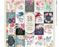 a collage of flowers and bible verses