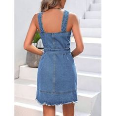 SHIPS TO USA ONLY FREE SHIPPING SHIPPING 5-10 BUSINESS DAYS "Unleash your casual coolness with our Summer Casual Denim Dress. Designed for maximum comfort and style, it features a button-up front and raw hem. Perfect for laid-back summer days, this dress will be your go-to for a relaxed and effortless look. (Bonus: It's versatile enough to dress up or down. Score!)" Features: Buttoned Stretch: No stretch Material composition: 85% cotton, 15% polyester Care instructions: Machine wash cold. Tumble Casual Fitted Denim Dress With Pockets, Summer Solid Color Denim Dress, Solid Color Denim Dress For Summer, Trendy Cotton Denim Dress, Casual Denim Blue Dress For Day Out, Casual Dark Wash Denim Dress, Casual Blue Denim Dress With Pockets, Casual Medium Wash Denim Dress, Blue Casual Denim Dress