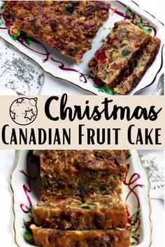 christmas canadian fruit cake on a plate with the title overlaying it's image