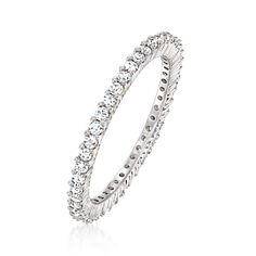 Ross-Simons - .50 ct. t. w. Diamond Eternity Band Ring in 14kt White Gold. Size 5. Delicate and dazzling, this eternity band is encircled by nearly forty diamonds totaling .50 carats. Makes a gorgeous wedding or anniversary ring, or gift for any special occasion. 1/16" wide. Diamond eternity band. Diamond birthstones are the perfect gift for April birthdays. Classic Cubic Zirconia Eternity Band With Halo, Classic Vs Clarity Round Cut Eternity Band, Classic Diamond White Stackable Eternity Band, Classic Stackable Diamond White Eternity Band, Classic Sterling Silver Eternity Band With Prong Setting, Classic Sterling Silver Eternity Band With Vvs Clarity, White Gold Cubic Zirconia Halo Eternity Band, Classic Halo Eternity Band In Diamond White, Classic Halo Round Band Eternity Ring