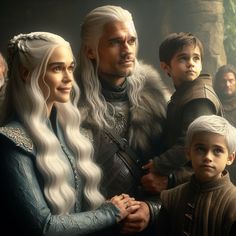 the game of thrones characters are standing in front of a group of other people