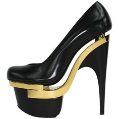 New Versace Leather Classic Pumps Shoes Italian size 39.5 - US 9.5 Colors - Black and Gold Triple Platform - 2.75 inches (7 cm) Sky High Heel - 7 inches (17.5 cm) Leather insole and Sole Made in Italy Brand New. Versace Heels, Leopard Print High Heels, Versace Leather, Black High Heel Pumps, Chic High Heels, Versace Style, Leopard Print Boots, Fashion Elements, Versace Shoes