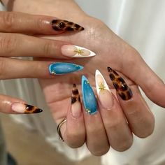 Artsy Almond Nails, Zoifishh Nails, Short Nail Inspo Summer 2024, I Love Me Nails, Fall Stiletto Nails, Pointy Nails, Nails Today, Dope Nail Designs, Leopard Nails