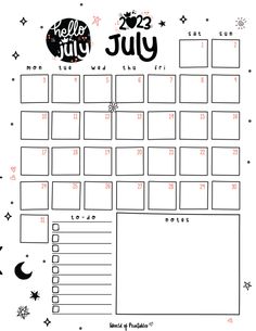 the printable calendar for january is shown in black and white with stars on it