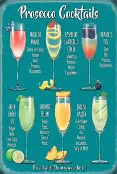 a poster with different types of cocktails on it's sides and the names of each