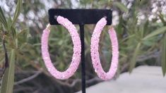 Trendy Pink Round Hoop Earrings, Pink Hoop Earrings For Wedding, Trendy Sparkling Hoop Earrings For Party, Pink Sparkling Round Jewelry, Trendy Sparkling Stones Hoop Earrings For Party, Trendy Hoop Earrings With Sparkling Stones For Party, Trendy Pink Beaded Hoop Earrings, Party Small Hoop Bling Earrings, Pink Round Earrings With Sparkling Stones