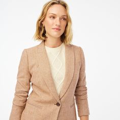 Herringbone wool-blend Holland blazer Single Button Wool Blazer For Office, Fitted Wool Blazer For Fall, Single-button Wool Blazer For Office Wear, Single-button Tweed Jacket For Office In Fall, Single Button Tweed Jacket For Office In Fall, Single Button Tweed Office Jacket For Fall, Single Breasted Wool Outerwear For Office, Tailored Single Button Tweed Jacket For Fall, Fall Single Button Tailored Tweed Jacket