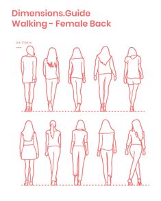 a line drawing of women's body shapes, with the words walking female back