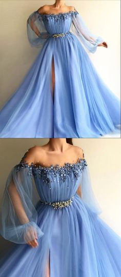 Custom Made Round Neck Baby Blue Tulle Long Sleeves Prom Dresses, Blue Long Sleeves Formal Dresses sold by FancyGirl on Storenvy Baby Blue Prom Dresses, Tulle Prom Dresses, Formal Ball Gown, Long Sleeve Prom, Long Sleeve Dress Formal, Bleu Pastel, Blue Wedding Dresses, Prom Dress Inspiration, Girly Dresses